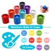 ASFHJP 10 PCS Rainbow Balls in Cups, Wood Classification Cup Game, Rainbow Sorting Balls with Spoon and Tongs, Preschool Learning Educational Montessori Matching Games for 3+ Year Old view 3