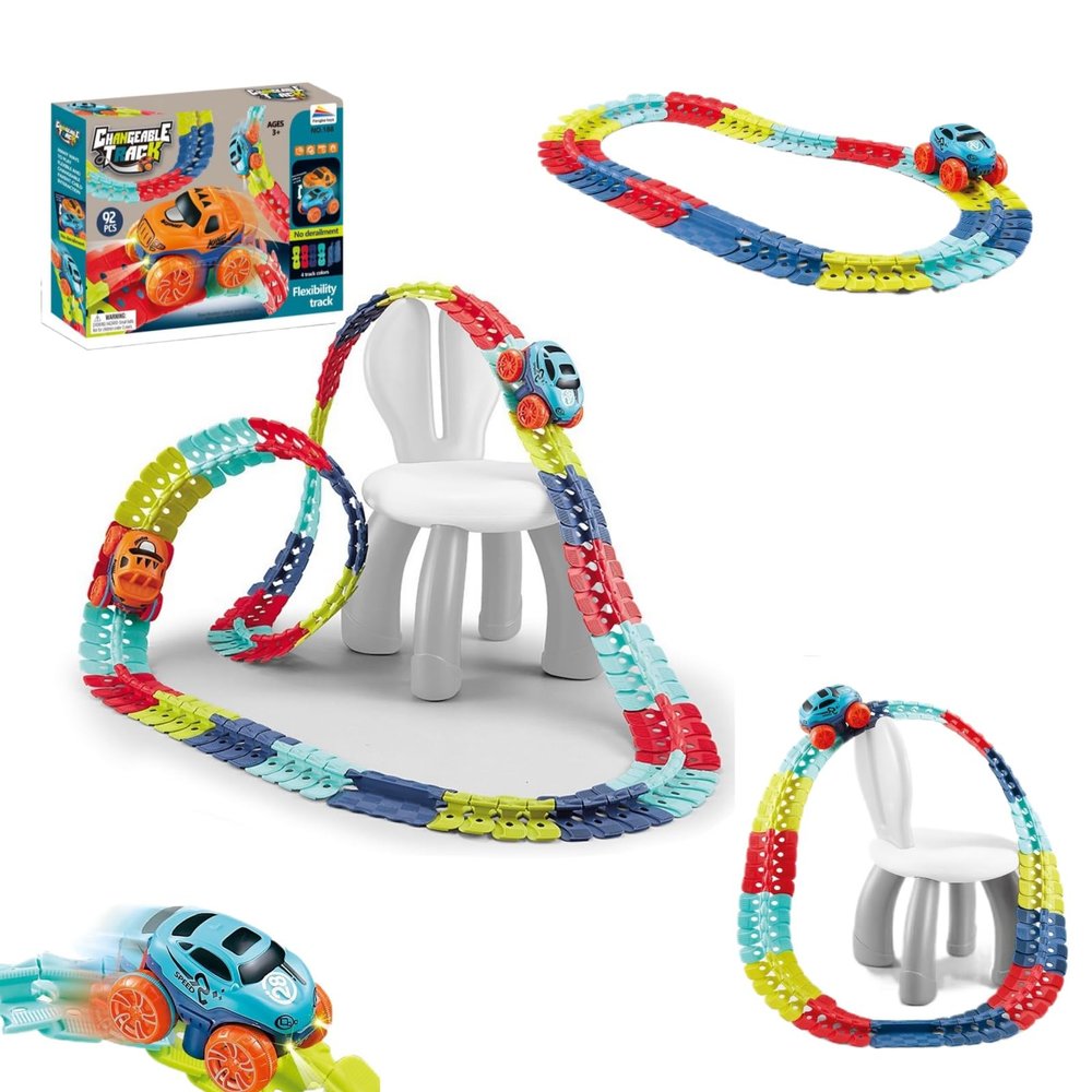 Anti Gravity Race Track with Car Smartoon Kids Magnetic Toys, Flexible Race Track for Kids, Glow in The Dark LED Light-Up Car Track Set with Interchangeable Shells (1car, 92pcs)