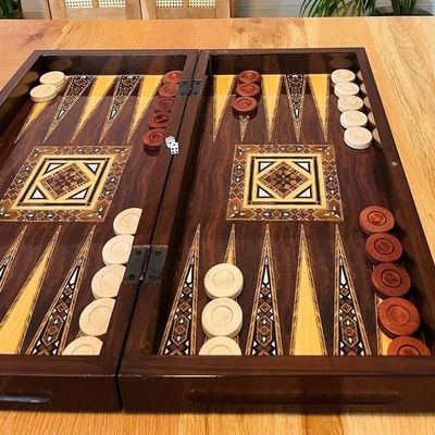 19.7" Deluxe Backgammon Board Handmade from Wood | Vintage Inlaid 3-in-1 Game Set | Gift for Father & Husband, Birthday