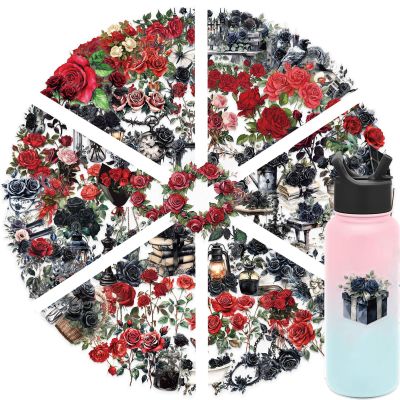 100Pcs Dark Red Rose Transparent PET Stickers Pack,Aesthetic Flower Decor Gifts for Kids Teens Adults Waterproof Vinyl PET Nature Stickers for Scrapbook Party Favors (Rose-100)