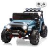 24V Ride on Toys for Big Kids, 2 Seater Ride on Car w/Remote Control, 4x4 Ride-on Truck with 4 Motors, 3 Speeds Adjustable, 4 LED Lights, Bluetooth & Music, Electric Car for Kids Toddlers 3-8, Blue view 1