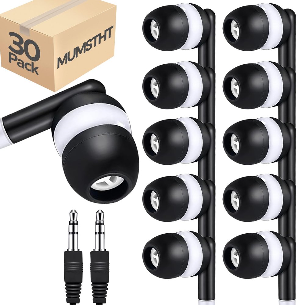 MUMSTHT Kids Earbuds Headphones Bulk 30 Pack for Classroom School,Wholesale Durable Earphones Class Set for Students (Black,YS101)