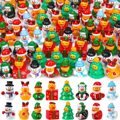 120Pcs Christmas Mini Ducks 8 Style Miniature Resin Ducks Bulk Xmas Tree Snowman Santa Reindeer Elf Gift Box Duck Figurines for Christmas Holiday Party Gifts Stocking Fillers Dollhouse Decorations
