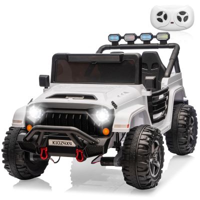24V Ride on Toys for Big Kids, 2 Seater Ride on Car w/Remote Control, 4x4 Ride-on Truck with 4 Motors, 3 Speeds Adjustable, 4 LED Lights, Bluetooth & Music, Electric Car for Kids Toddlers 3-8, White