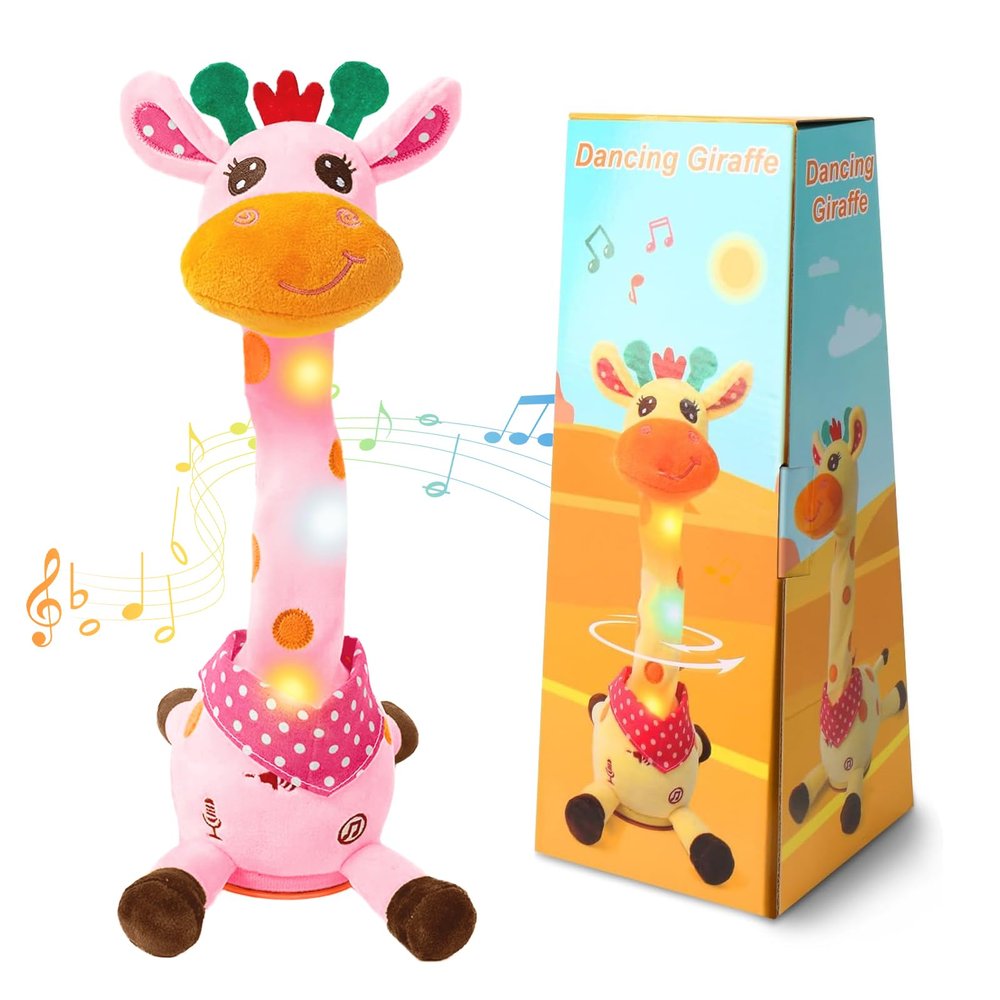 Groovy Singing & Dancing Giraffe Plush  Talking & Singing Giraffe Repeats What You Say, Baby Musical Stuffed Animal Gift with Recording & Nursery RhymesPink