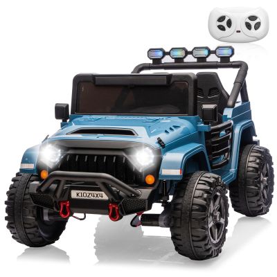 24V Ride on Toys for Big Kids, 2 Seater Ride on Car w/Remote Control, 4x4 Ride-on Truck with 4 Motors, 3 Speeds Adjustable, 4 LED Lights, Bluetooth & Music, Electric Car for Kid Toddler 3-8, Lake Blue
