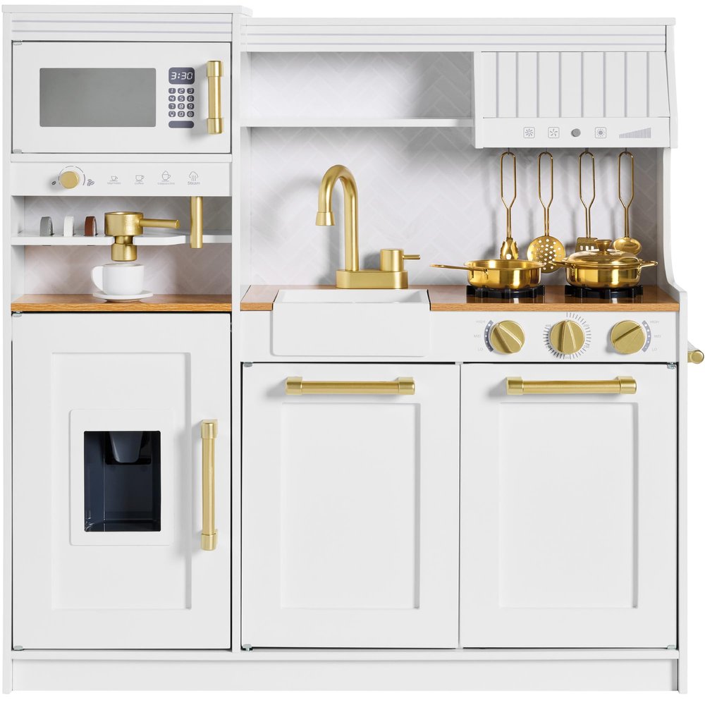Best Choice Products Pretend Play Kitchen for Kids, Interactive Wooden Toddler Playset with Espresso Machine, Toy Storage, 17 Accessories - White