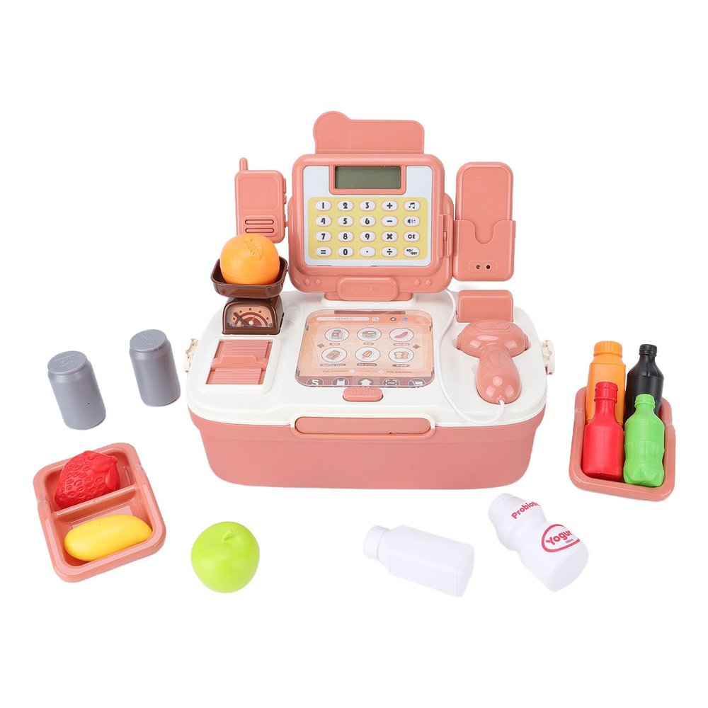 BAFOVY Kids Pretend Cash Register Toy with Sound Light, ABS Plastic Calculator Set for 3-6 Year Olds, Supermarket Role Play with 10 Accessories for Fine Motor Skills Development