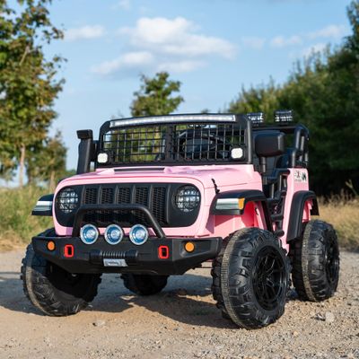 24V Kids Ride On Car with Remote, 2-Seater Electric Truck Jeep, 3 Speed Modes, LED Headlights, Music Bluetooth, MP3 USB Port, Power Display, Safety Belt, Outdoor Birthday Gift, Pink