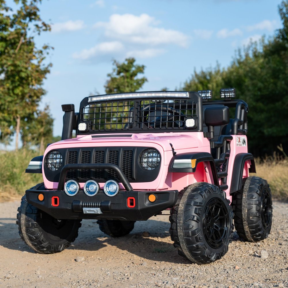 24V Kids Ride On Car with Remote, 2-Seater Electric Truck Jeep, 3 Speed Modes, LED Headlights, Music Bluetooth, MP3 USB Port, Power Display, Safety Belt, Outdoor Birthday Gift, Pink
