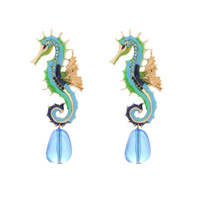 6.8 * 2.2cm Enamel Seahorse Pendant Marine Animal Earring,blue,6.8 * 2.2cm