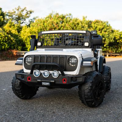24V 2-Seater Kids Ride On Truck Car with Remote Control, Electric Off-Road Jeep with LED Lights, Spring Suspension, Bluetooth Music, MP3 USB, Safety Belt, Outdoor Toy Gift, White