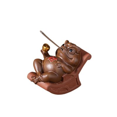 LEEDJUINE Golden Toad Purple Sands Tea Pet with 30 Incense Sticks, 9.6cm 3.6in, Tea Ceremony and Tea Play