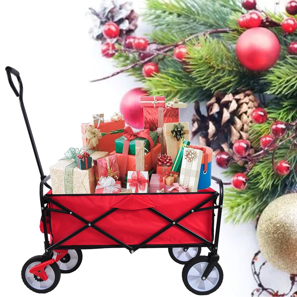 Folding Wagon GShopping Beach Cart (Red)