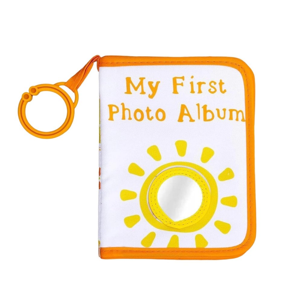 Cartoon Smiling Sun Fabric Baby First Picture Album With Hanging Rings And Small Mirrored Memory Photo Book For New Parent New Parent Gift