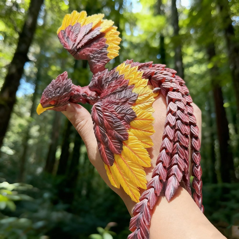 NevaFlew Articulated Phoenix Fully Posea Collectible Desk Decor Flexible Wings & Tail | Premium PLA Fantasy Sculpture (Red Phoenix-Multic, Large Multicolor)