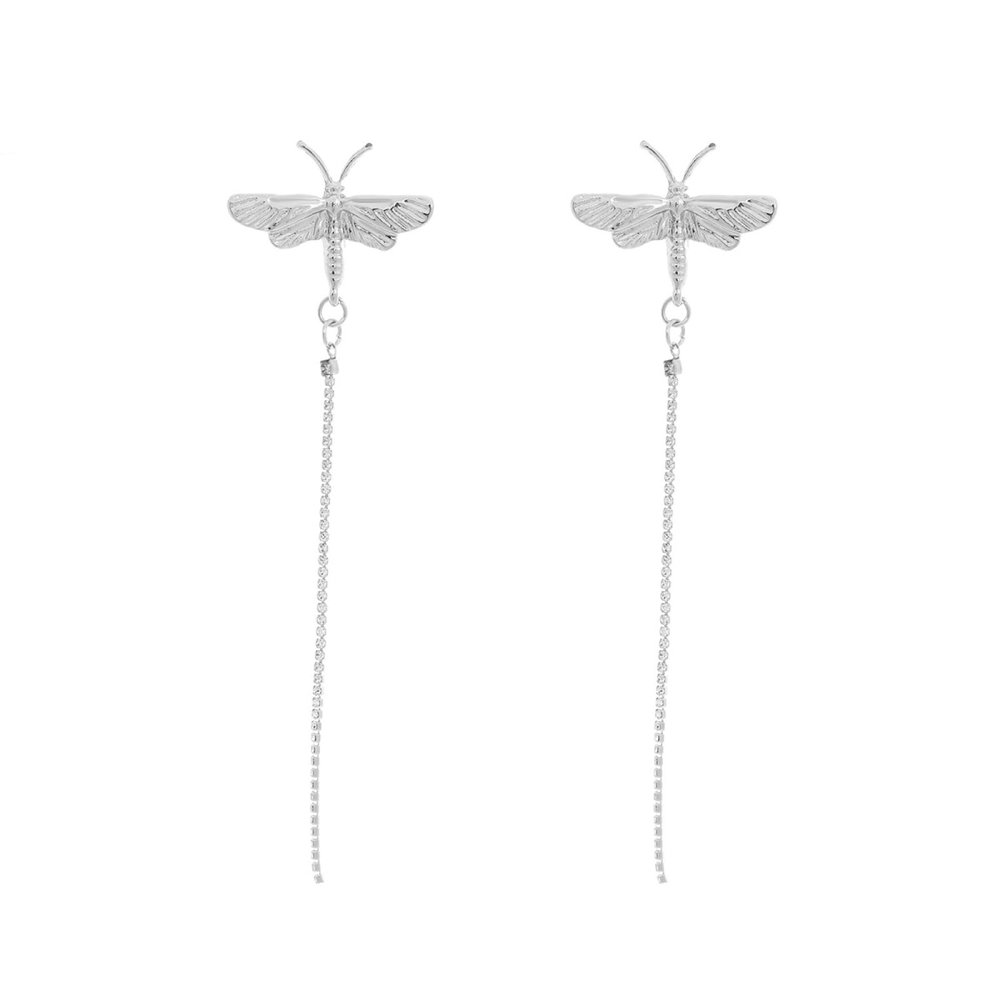 12.6 * 3.4cm Retro Dragonfly Tassel Pendant Long Insect Earring,silvery,12.6 * 3.4cm