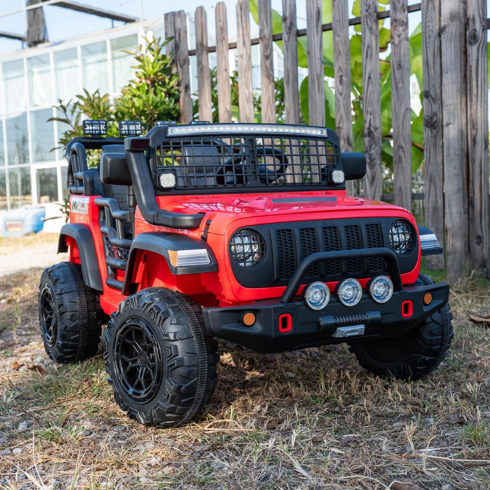 24V 2-Seater Kids Ride On Truck Car with Remote Control, Electric Off-Road Jeep with LED Lights, Spring Suspension, Bluetooth Music, MP3 USB, Safety Belt, Outdoor Toy Gift, Red