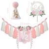 1/2 Birthday Decorations Pink Flower Half Way To One Baby Girl Decoration Half Birthday Hat cake Topper,6 Month Pastel Chair Banner,Happy Half Year Party Photoshoot Props view 2