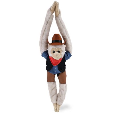 DolliBu White Squirrel Monkey Stuffed Animal Cowboy Plush with Name Personalization - Western-Themed Monkey Plush with Cute Cowboy Costume Denim Shirt Vest, Bandana, Leather Pants, and Hat - 21 Inches