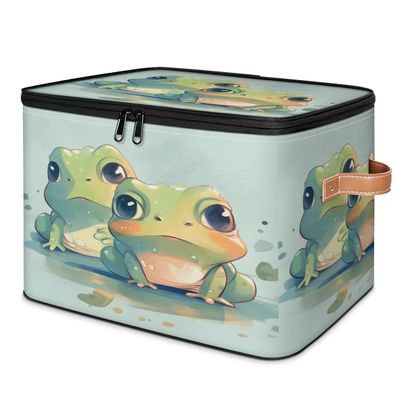 Aglebo Cute Cartoon Frogs Foldable Storage Bins with Zipper Lids Collapsible Clothes Storage Basket Toy Cube Storage Bin for Bedroom Kitchen Bathroom Organizer 1 Pack