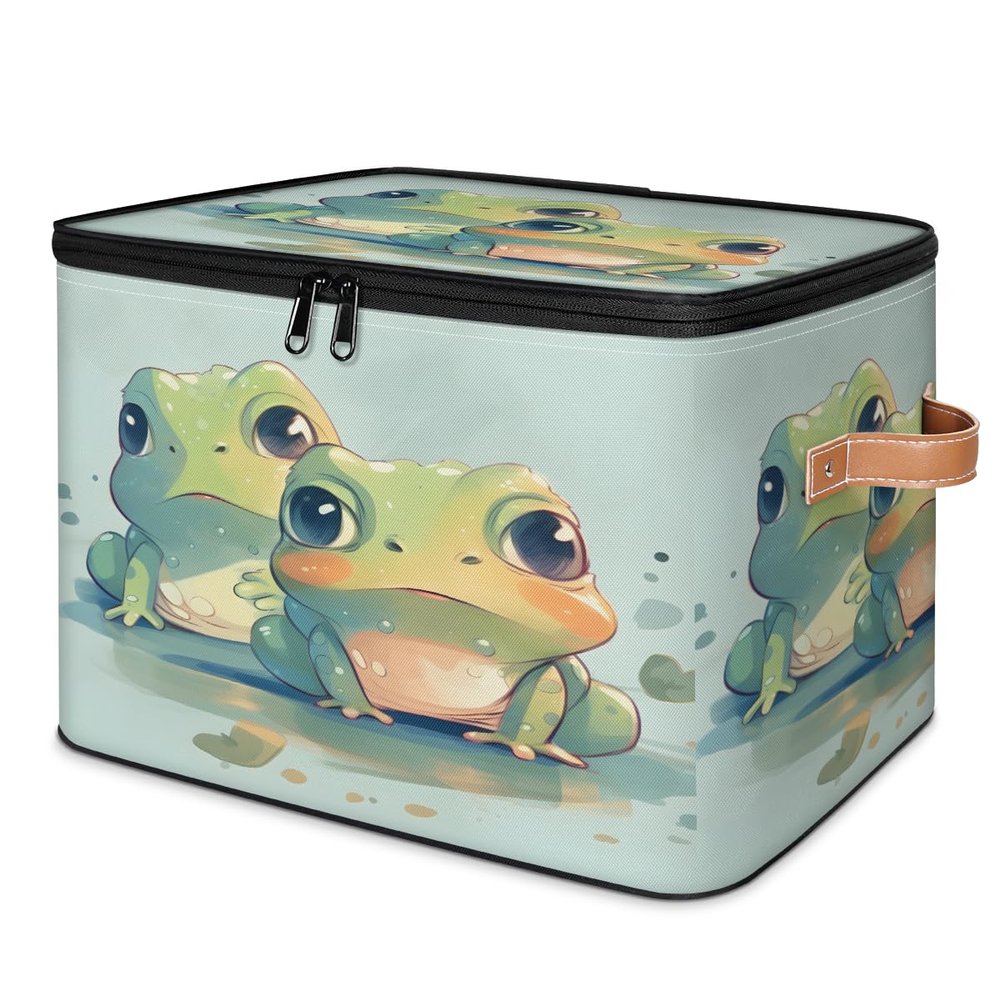 Aglebo Cute Cartoon Frogs Foldable Storage Bins with Zipper Lids Collapsible Clothes Storage Basket Toy Cube Storage Bin for Bedroom Kitchen Bathroom Organizer 1 Pack