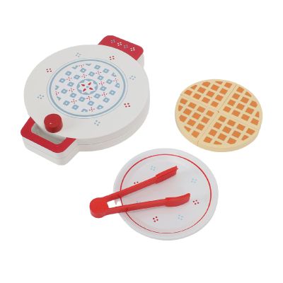SUNGOOYUE Wooden Waffle Kitchen Toy, Grass Tree Baking Playset with 7.48 Inch Pretend Chef Set for Toddlers, Family Cooking Role Play with Flip Waffle Maker