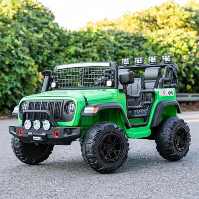 24V 2-Seater Kids Ride On Truck Car with Remote Control, Electric Off-Road Jeep with LED Lights, Spring Suspension, Bluetooth Music, MP3 USB, Safety Belt, Outdoor Toy Gift, Green