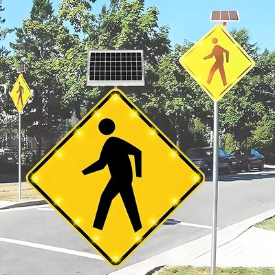 Flashing Solar LED Pedestrian Crossing Sign - Durable Aluminum Traffic Warning Sign, IP65 Waterproof Road Safety Indicator for Streets and Crosswalks