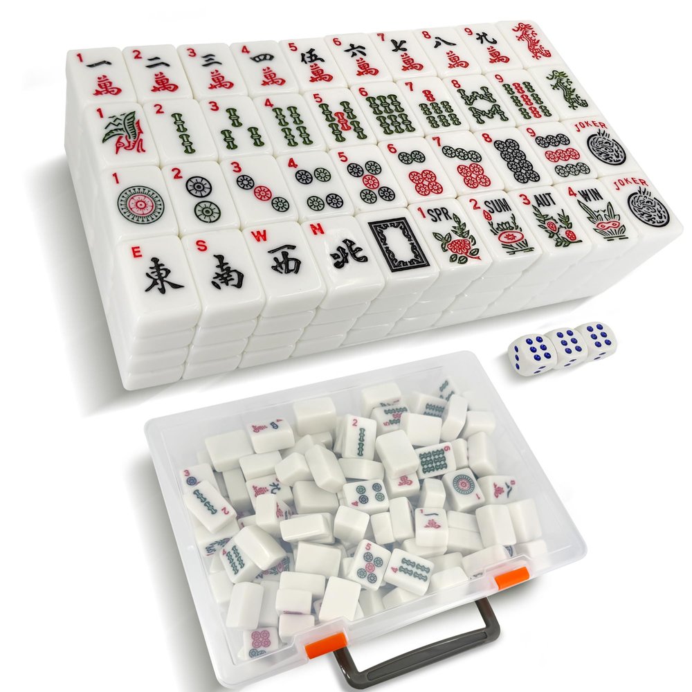 CIGOCIVI 166 American Mahjong Tiles with Storage Box 3 Dice, 1.2 American Mahjong Tiles with Storage Case (White)