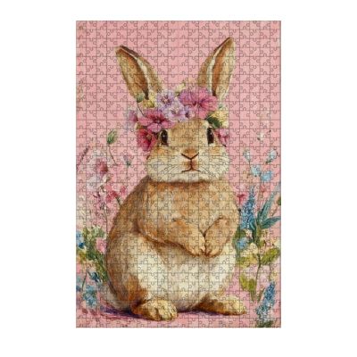1000 Piece Cute Easter Bunny Wooden Jigsaw Puzzle Vintage Farmhouse Pattern Stress Relief Activity Mindfulness Relaxation Therapy Family Bonding Experience 29.5x19.7 Inch