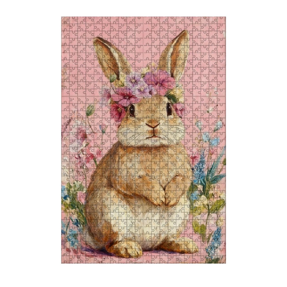 1000 Piece Cute Easter Bunny Wooden Jigsaw Puzzle Vintage Farmhouse Pattern Stress Relief Activity Mindfulness Relaxation Therapy Family Bonding Experience 29.5x19.7 Inch