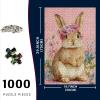 1000 Piece Cute Easter Bunny Wooden Jigsaw Puzzle Vintage Farmhouse Pattern Stress Relief Activity Mindfulness Relaxation Therapy Family Bonding Experience 29.5x19.7 Inch view 2