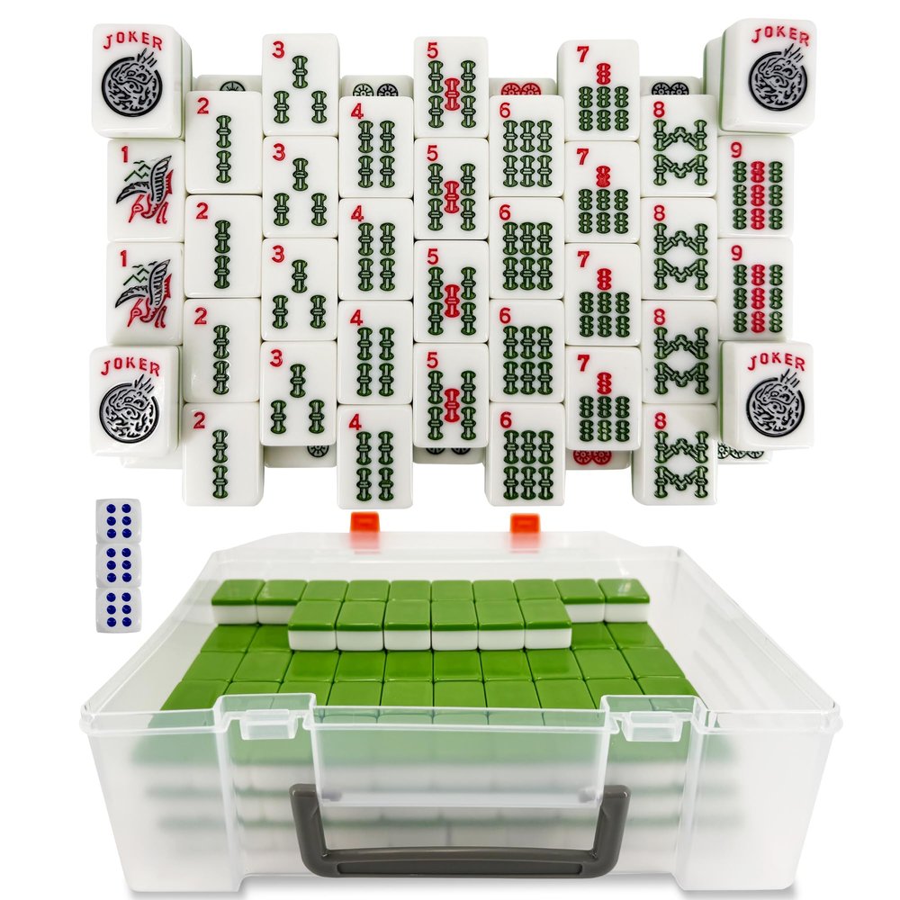 CIGOCIVI 166 American Mahjong Tiles with Storage Box 3 Dice, 1.2 American Mahjong Tiles with Storage Case (Green)