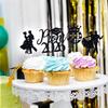 18 PCS Prom 2026 Cupcake Toppers, Congrats Grad Cupcake Decor, Prom Night 2026, Class of 2026 Senior High School Prom Graduation Party Decorations Supplies Black Glitter view 3