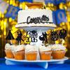 18 PCS Prom 2026 Cupcake Toppers, Congrats Grad Cupcake Decor, Prom Night 2026, Class of 2026 Senior High School Prom Graduation Party Decorations Supplies Black Glitter view 4