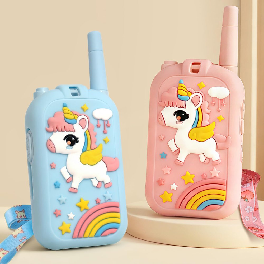 Walkie Talkie for Kids with Video: 2 Pack Rechargeable Toddler Toys with HD Camera & Voice Changer, Long Range Gift Toys for Boy & Girl Age 3-8 for Outdoor Play, Camping (Unicorn Blue/Unicorn Pink)