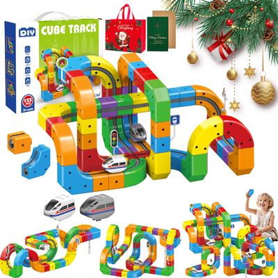 3D Infinity Track, Infinity Racer 3D Train, 3D Train Routes with Mix-and-Match Stem Cubes, Anti-Gravity Magnetic Train Track Set, DIY Modular Clip-Fit Tracks, Build Uphill, Loop 360 (123Pcs+2Cars)