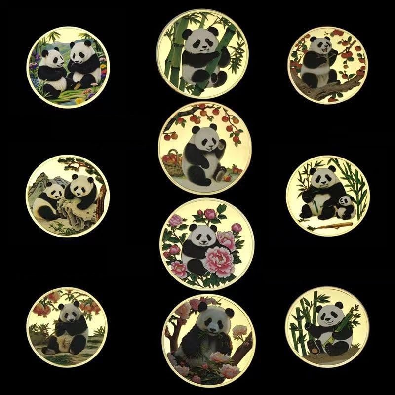 10 Pieces/Set Panda Commemorative Coins - A Birthday Gift for Nature Lovers, a Gift for Collectors, a Party Gift, Birthday Gift, (Golden)
