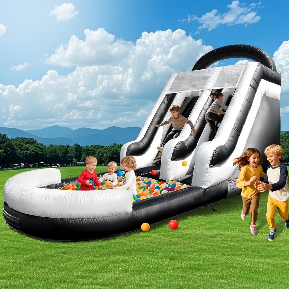 Inflatable Water Slide for Adults, 26FT 100% PVC Waterslide with Big Splash Pool, Widen Slide with Shallow Pool, 950W Air Blower, Ideal for Backyard, Park (Green a) (Black&White, 21FT)