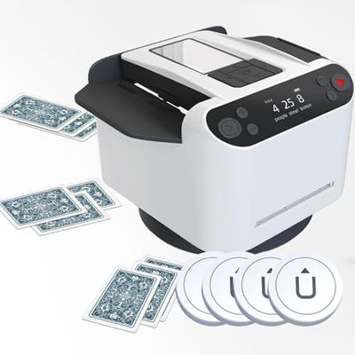 2 Deck Automatic Card Shuffler & Dealer Machine - 360 Rotating Shuffler with 4 Wireless Dealer Buttons for UNO, Blackjack, Texas Hold'em & Poker Games