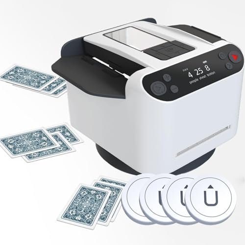 2 Deck Automatic Card Shuffler & Dealer Machine - 360 Rotating Shuffler with 4 Wireless Dealer Buttons for UNO, Blackjack, Texas Hold'em & Poker Games