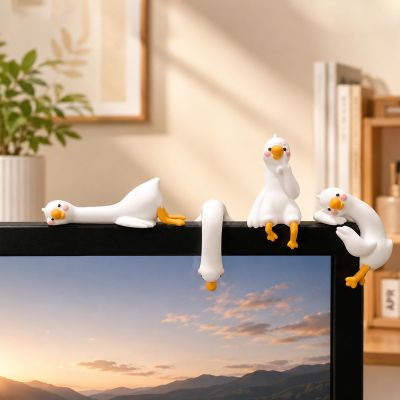 4PCS Desk Goose Computer Monitor Decor, Cute Mini Resin Goose Figurine, Funny Desk Ornament for Office Desk, Home Decor, Computer Screen, TV, Photo Frame and Car Dashboard Decorations (4)