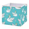 DOMIKING Swans Hearts Blue Pattern Storage Baskets for Shelves Foldable Collapsible Storage Box Bins with Fabric Bins Cube Toys Organizers for Pantry Bathroom Baby Cloth Nursery,11 x 11inch view 1