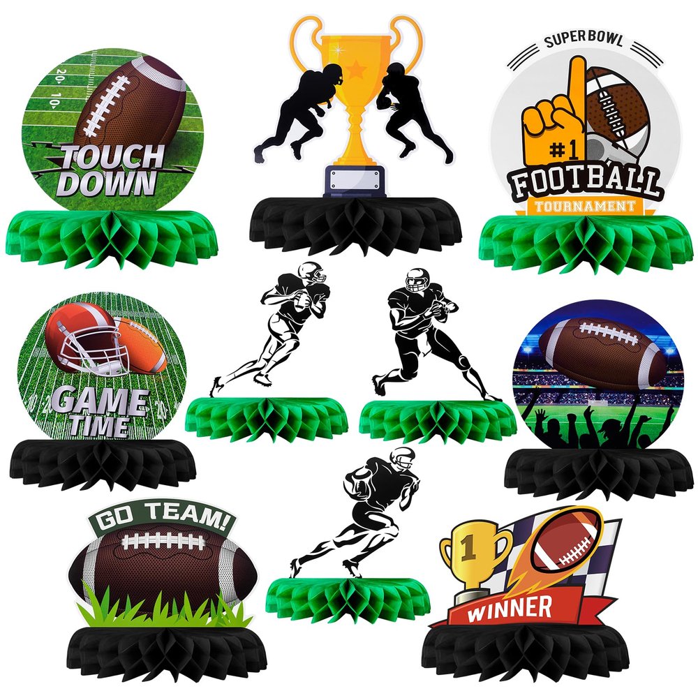 10PCS Football Party Decorations Football Honeycomb Centerpieces for Table Toppers for Football Game Birthday Party Favors