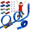 16.5 Ft Flexible Race Track for Kids - Compatible with Hot Wheels Track Sets 1/64 Diecast Cars, Includes 8 Racing Cars &Suction Cup Gravity Ramp - DIY Portable Track Toy, Gift for Boys Girls 3-8, Blue view 1
