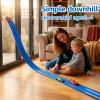 16.5 Ft Flexible Race Track for Kids - Compatible with Hot Wheels Track Sets 1/64 Diecast Cars, Includes 8 Racing Cars &Suction Cup Gravity Ramp - DIY Portable Track Toy, Gift for Boys Girls 3-8, Blue view 4