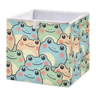 Frogs Dots Yellow Pattern Storage Baskets for Shelves Foldable Collapsible Storage Box Bins with Closet Organizers Cubes Decorative for Pantry Organizing Shelf Nursery Home Closet,11 x 11inch