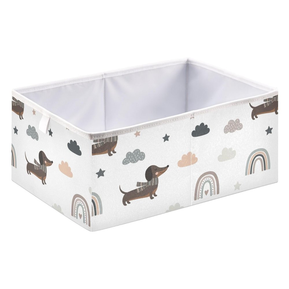 White Dachshund Dog Pattern Storage Baskets for Shelves Foldable Collapsible Storage Box Bins with Fabric Bins Cube Toys Organizers for Pantry Organizing Shelf Nursery Home Closet,16 x 11inch