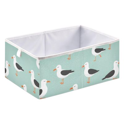 DOMIKING Seagulls Birds Teal Print Storage Baskets for Shelves Foldable Collapsible Storage Box Bins with Cubes Toys Closet Organizers for Pantry Organizing Shelf Nursery Home Closet,16 x 11inch